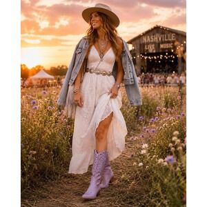 Penny‎ Loves Kenny Holy Cow Lavender Studded Western Cowboy Boots Womens 8M